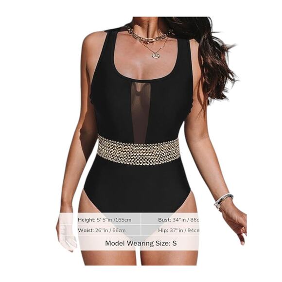 Cupshe Other - Cupshe One Piece Mesh Tummy Control Black Swimsuit Size M